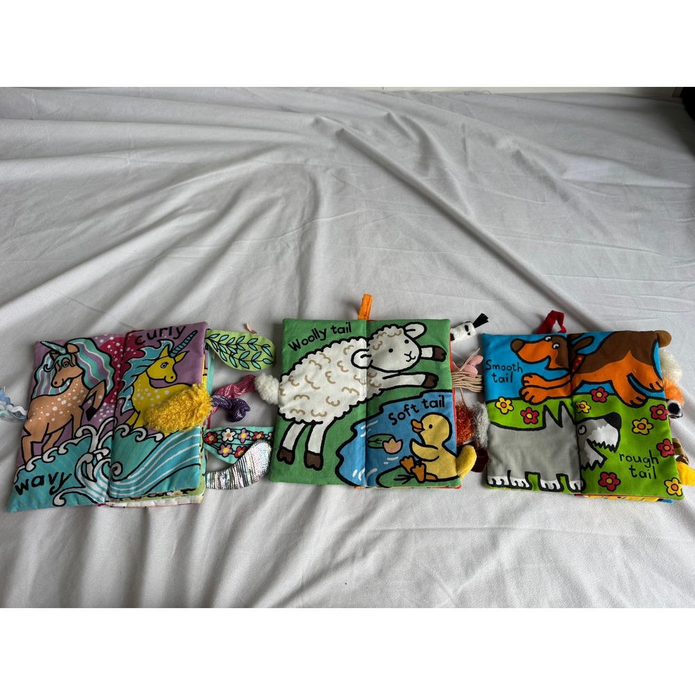 Jellycat Soft Activity Book Bundle Unicorn Farm Puppy Tails Sensory Cloth Toys - Picture 2 of 6